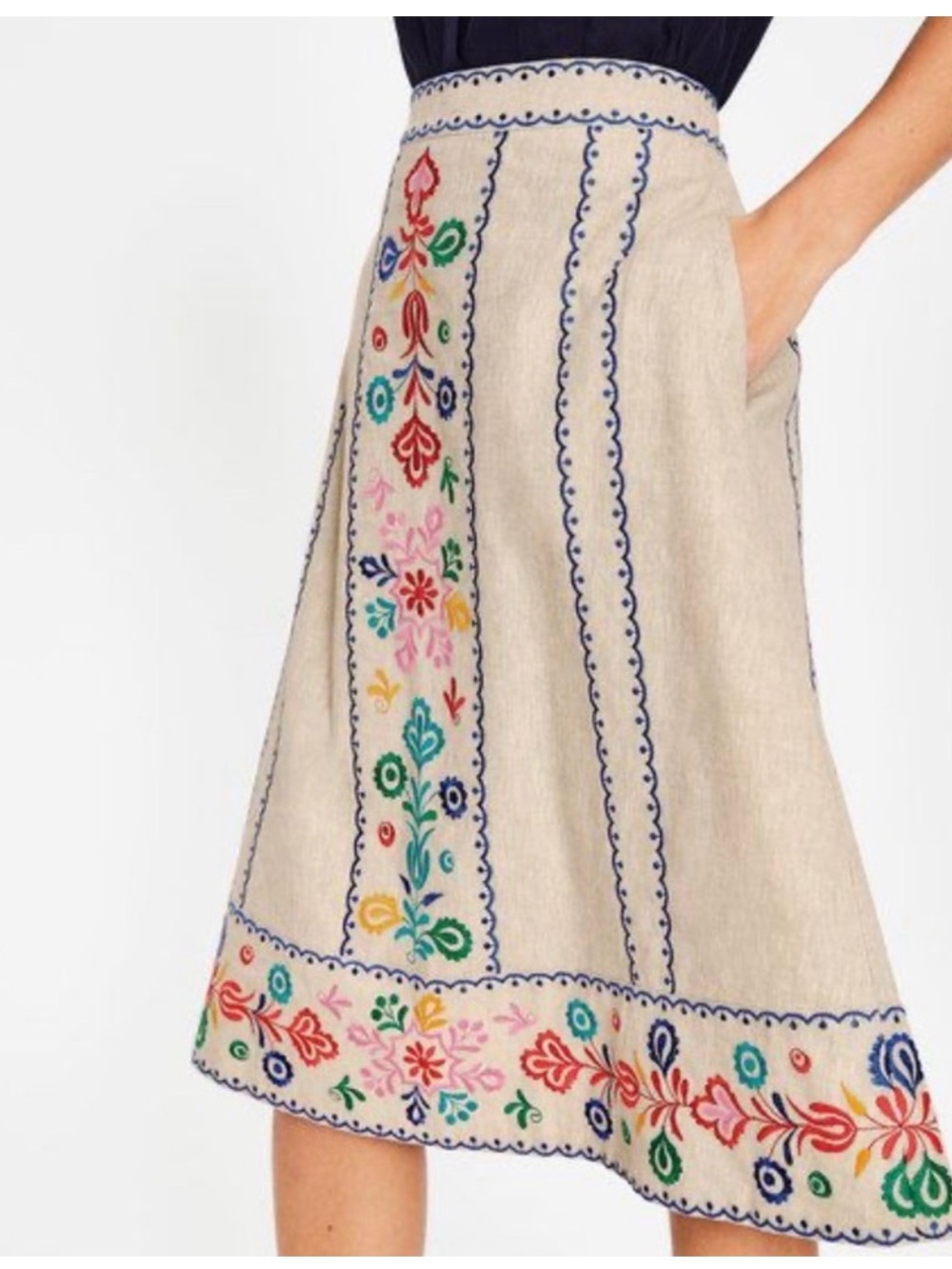 Boden Cream A-Line Skirt with Multicolor Floral Embroidery - Picture 5 of 15